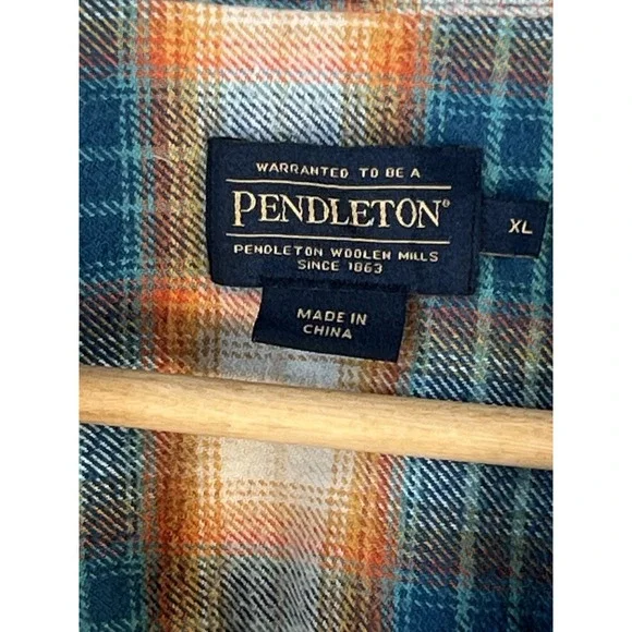 Pendleton Madison Double Brushed Flannel Blue Orange Button Shirt Womens Sz XL - Picture 4 of 6
